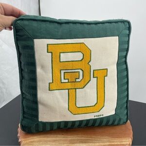 BAYLOR UNIVERSITY BU needlepoint Decorative square Pillow green white yellow